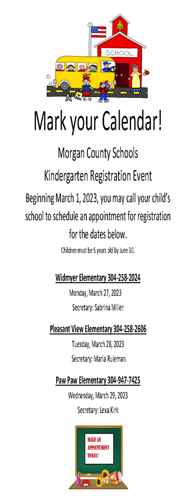 Mark your calendar! 2023-2024 Kindergarten Registration