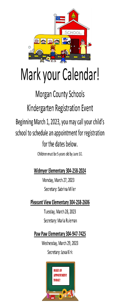 Mark your calendar! 2023-2024 Kindergarten Registration | Paw Paw Schools