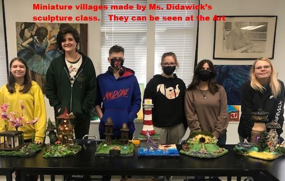 Miniature villages made by Ms. Didawick’s sculpture class.   They can be seen at the Art Show, which is opening March 4.