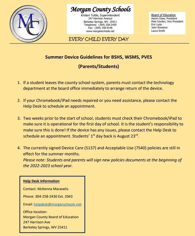 Summer Device Guidelines