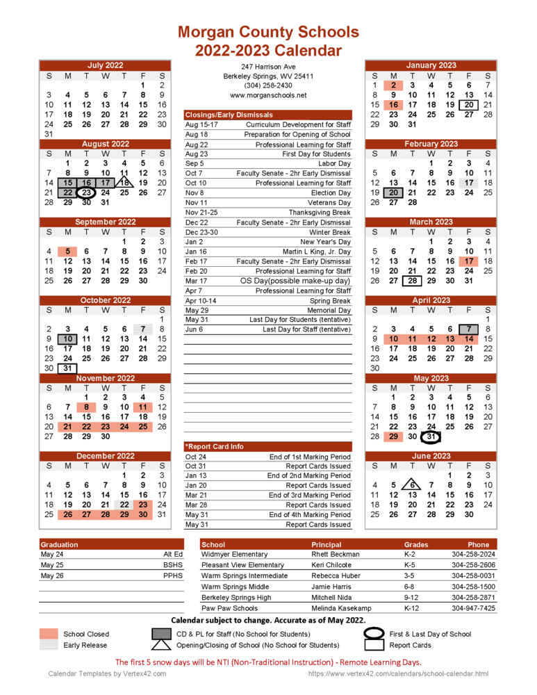 2022 2023 School Calendar Widmyer Elementary