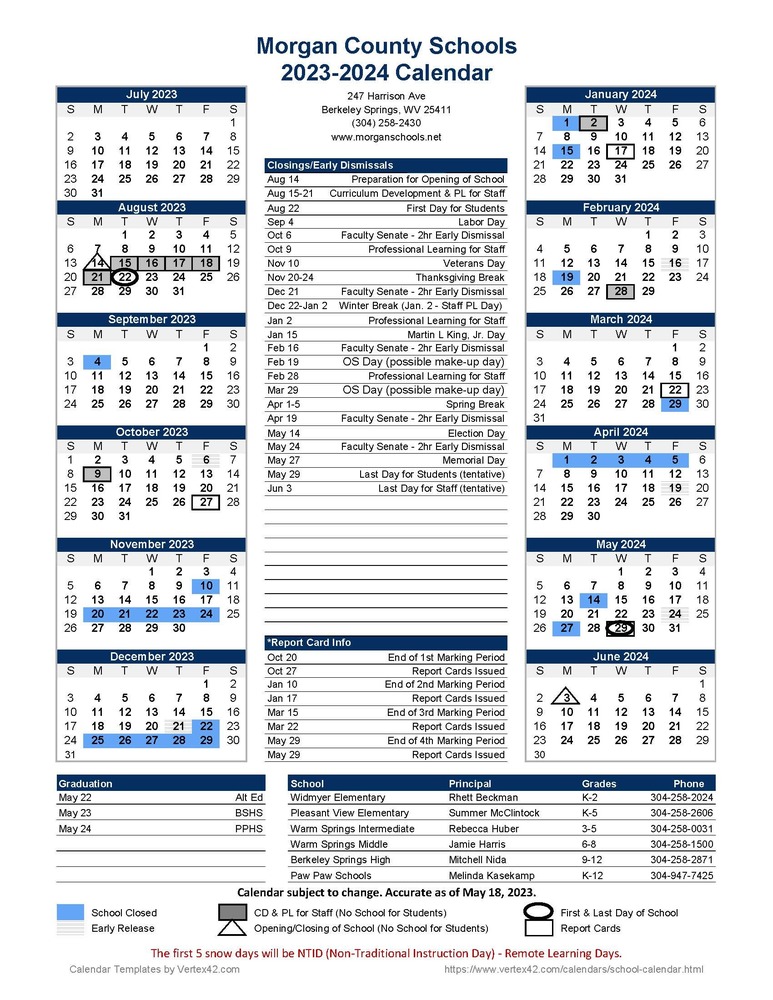 2023-2024 School Calendar | Berkeley Springs High School