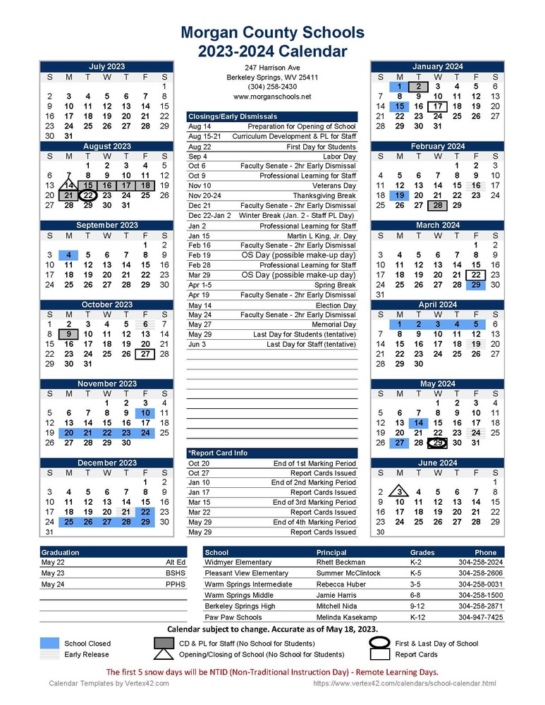 2023 2024 School Calendar Berkeley Springs High School