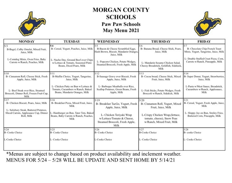 lunch menu May