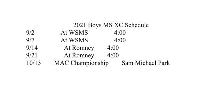 boys middle school cross country schedule