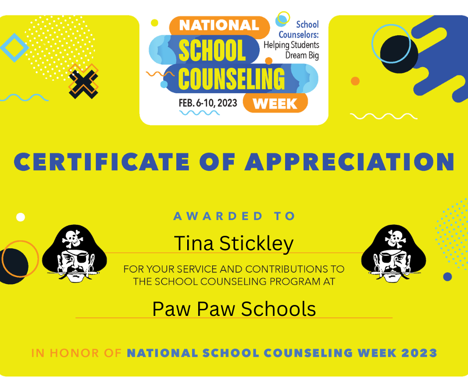 National School Counseling Week Spotlight goes to Tina Stickley at Paw Paw Schools.